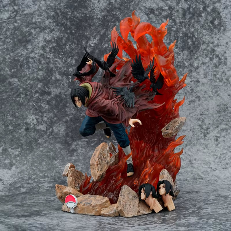 28Cm NARUTO Anime Figures Throne Uchiha Itachi Turn around Crow Scenes Action Figure Collect Ornaments PVC Model Doll Gift Toys