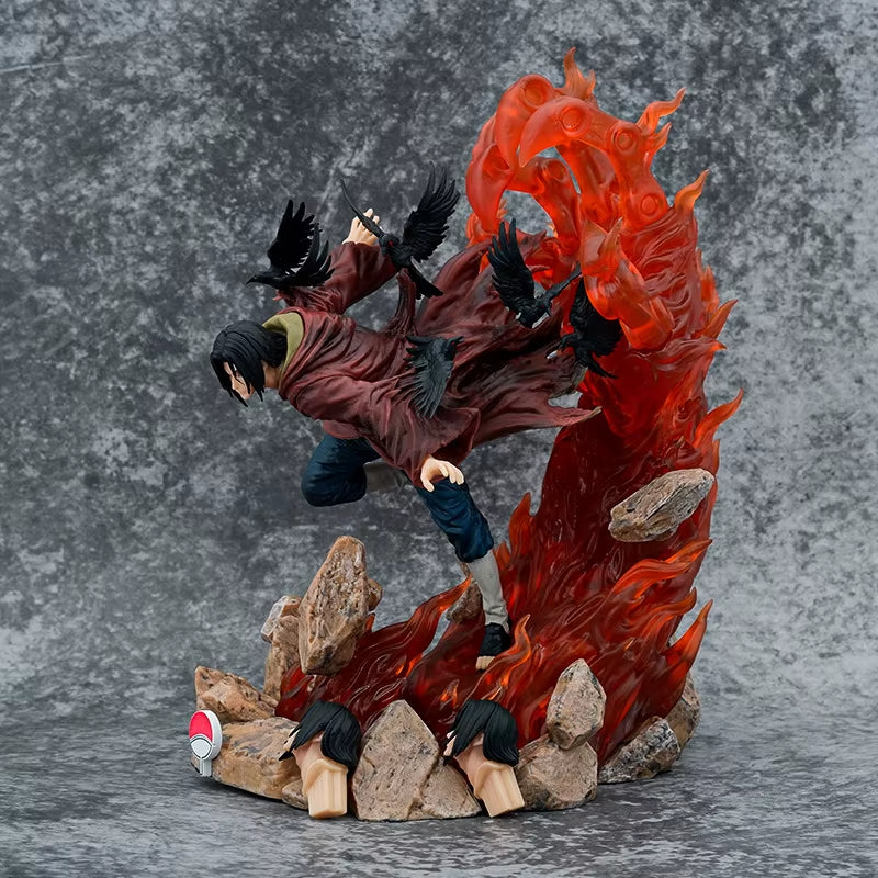 28Cm NARUTO Anime Figures Throne Uchiha Itachi Turn around Crow Scenes Action Figure Collect Ornaments PVC Model Doll Gift Toys