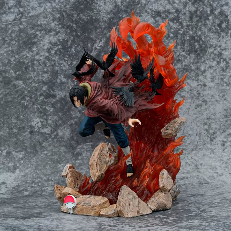 28Cm NARUTO Anime Figures Throne Uchiha Itachi Turn around Crow Scenes Action Figure Collect Ornaments PVC Model Doll Gift Toys